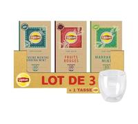 Lipton Thé Noir, Thé Vert, Verveine capsules (3 boîtes + 1 tasse) : Verveine Menthe x1, Fruits Rouges x1 et Menthe de Marrakech x1, 30 Capsules + 1 Tasse Lipton