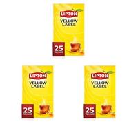 Lipton, Thé Noir Yellow Label, Origine Kenya, Goût Riche et Equilibré, Thé Noir 100% d'Origine Naturelle, Vitalité, 25 Sachets (Lot de 3)