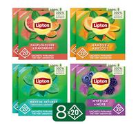 Lipton - Lipton Thé Vert 8 boîtes : Menthe Intense x2, Myrtille Mûre X2, Mangue Abricot X2 et Pamplemousse Mandarine X2, Sachets Pyramid®