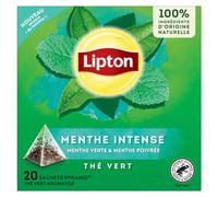 Lipton, Thé Vert, Infusion à Froid ou Chaud, Goût Menthe Verte & Menthe Poivrée, Fraîcheur, Ingrédients d'Origine 100% Naturelle, 20 Sachets Pyramid