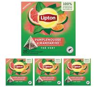 Lipton, Thé Vert, Thé Vert Aromatisé, Infusion à Froid ou Chaud, Goût Pamplemousse & Mandarine, Ingrédients d'Origine 100% Naturelle, 20 Sachets Pyramid (Lot de 4)