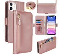 Lipvina Coque en Cuir Premium pour iPhone 11 - Étui Portefeuille avec Sangle Réglable, Porte-Cartes, Protection Complète et Design Élégant - Rose