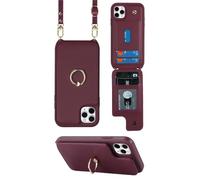 Lipvina Coque pour iPhone 11 Pro Max avec Cordon et Porte Carte - Étui RFID Blocage, Réglable avec Cordon et Anneau - Pratique et Élégant pour Femmes(6,5 Pouces,Bourgogne)