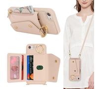 Lipvina Coque pour iPhone 8 avec Cordon Porte Carte Portefeuille Étui iPhone SE(2020/2022) avec zippé Cordon Réglable Collier Housse Etui avec Anneau pour iPhone 7 - Blanc