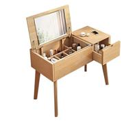 LiQENT-149 Coiffeuse Petite Coiffeuse, vanité de Maquillage avec Miroir Rabattable, Table de Maquillage en Bois, Bureau d'écriture avec tiroir Marchand de vanité(Natural)