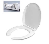 LIQONWAG Abattant de Toilette Commercial Ouvert Avec Couvercle, En Plastique, Rond, Fermeture En Douceur, Dégagement Rapide, Blanc, 35,5 X 40 Cm/Round