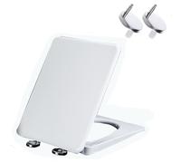 LIQONWAG Abattant Wc Rectangulaire Avec Couvercle, Blanc, Carré, Fermeture En Douceur, Démontage Rapide Pour Un Nettoyage Facile, Charnière En Acier Inoxydable Réglable À 360°, Pp, 35,5 X 45 Cm