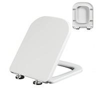 LIQONWAG Abattant Wc Rond Avec Façade Carrée, Abattant Wc Carré À Fermeture Amortie Avec Couvercle, Plastique, Blanc (Largeur 355 Mm, Longueur 420-480 Mm)/04B