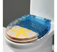 LIQONWAG Abattant Wc Série Ocean Avec Effets 3D, Coquillages Et Graviers Véritables, Fermeture Douce, Abattant Et Abattant Silencieux, Charnières En Acier Inoxydable, Charnières À Dégagement Rapide, N