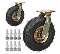 LIQONWAG Lot de 2 Roulettes Pivotantes En Caoutchouc de 20,3 Cm Et 25,4 Cm Avec Plaque Supérieure, Roulettes Fixes Robustes À Double Roulement À Billes, Roulettes Pivotantes Pneumatiques Avec Freins L