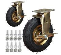 LIQONWAG Lot de 2 Roulettes Pivotantes En Caoutchouc de 20,3 Cm Et 25,4 Cm Avec Plaque Supérieure, Roulettes Fixes Robustes À Double Roulement À Billes, Roulettes Pivotantes Pneumatiques Avec Freins L