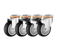 LIQONWAG Lot de 4 Roulettes Pivotantes Robustes En Caoutchouc Thermoplastique (3, 4, 5 Pouces), Silencieuses, Sans Traces Au Sol, Avec Freins, Pour Boulons M12, Avec Trou Supérieur/Swivel+Brake/75Mm/3