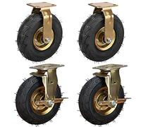 LIQONWAG Lot de 4 Roulettes Pneumatiques En Caoutchouc de 20,3 Cm Et 25,4 Cm, Robustes Et Très Élastiques, Pour Meubles, Chariots Et Établis, Avec Freins Et Plaque Supérieure./Fixed+Brakes/Ø250Mm