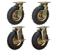 LIQONWAG Lot de 4 Roulettes Pneumatiques En Caoutchouc de 20,3 Cm Et 25,4 Cm, Robustes Et Très Élastiques, Pour Meubles, Chariots Et Établis, Avec Freins Et Plaque Supérieure./Swivel+Brakes/Ø200Mm