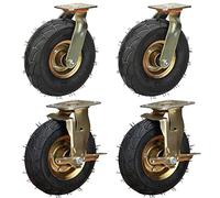 LIQONWAG Lot de 4 Roulettes Pneumatiques En Caoutchouc de 20,3 Cm Et 25,4 Cm, Robustes Et Très Élastiques, Pour Meubles, Chariots Et Établis, Avec Freins Et Plaque Supérieure./Swivel+Brakes/Ø250Mm