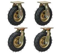 LIQONWAG Lot de 4 Roulettes Pneumatiques En Caoutchouc de 20,3 Cm Et 25,4 Cm, Robustes Et Très Élastiques, Pour Meubles, Chariots Et Établis, Avec Freins Et Plaque Supérieure./Fixed+Swivel/Ø200Mm