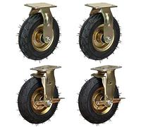 LIQONWAG Lot de 4 Roulettes Pneumatiques En Caoutchouc de 20,3 Cm Et 25,4 Cm, Robustes Et Très Élastiques, Pour Meubles, Chariots Et Établis, Avec Freins Et Plaque Supérieure./Fixed+Brakes/Ø200Mm