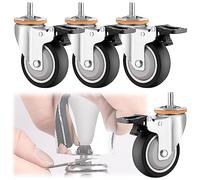 LIQONWAG Roulettes Pivotantes Avec Freins À Double Blocage - Lot de 4, Tige Filetée M10/M12, Roulettes de Remplacement Pour Meubles/Brake/100Mm-A
