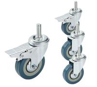 LIQONWAG Roulettes Pivotantes Filetées 65/75 Mm, 4 Roulettes Silencieuses Avec Frein, M10/M12, Capacité de Charge de 80 Kg Par Roue,Usure, Verrouillables, Pour Meubles Et Établis/Swivel+Brake/65Mm/M10