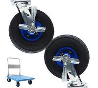 LIQONWAG Roulettes Pivotantes Pneumatiques Robustes En Caoutchouc, Lot de 2, 20,3 Cm Et 25,4 Cm, Fixes, Silencieuses, À Double Roulement À Billes, Pour Usage Industriel/Brake/Ø250Mm/10In