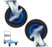 LIQONWAG Roulettes Pivotantes Pneumatiques Robustes En Caoutchouc, Lot de 2, 20,3 Cm Et 25,4 Cm, Fixes, Silencieuses, À Double Roulement À Billes, Pour Usage Industriel/Brake/Ø200Mm/8In