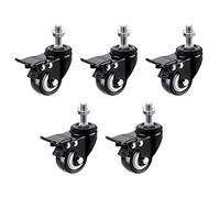LIQONWAG Roulettes Pivotantes Robustes, Roulettes Pour Meubles, Lot de 5 Roulettes Pivotantes À Tige Pivotante, Roulettes Pour Meubles En Pvc, Noires, Avec Tige Filetée, Robustes, Double Roulement/Bra