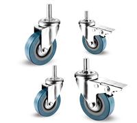 LIQONWAG Roulettes Pivotantes Silencieuses En Pvc Pour Meubles, Double Verrouillage, Tige Filetée En Métal M10/M12, Pour Armoire, Bibliothèque, Bureau D'Ordinateur, Lot de 4/Swivel+Brake/65Mm/M12