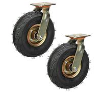 LIQONWAG Roulettes Pneumatiques Robustes En Caoutchouc, Lot de 2 (8 Et 10 Pouces), Silencieuses Et Absorbantes, Avec Double Roulement À Billes Et Freins Latéraux./Swivel/Ø250Mm/10In