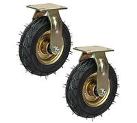 LIQONWAG Roulettes Pneumatiques Robustes En Caoutchouc, Lot de 2 (8 Et 10 Pouces), Silencieuses Et Absorbantes, Avec Double Roulement À Billes Et Freins Latéraux./Fixed/Ø200Mm/8In