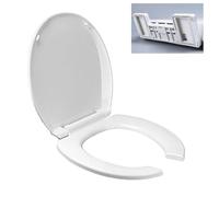 LIQONWAG Siège de Toilette En Plastique À Ouverture, Couvercle de Toilette Blanc À Dégagement Rapide, Siège de Toilette Ouvert À L'Avant, Charnière Fixe Supérieure/Round 35.5 * 40Cm