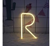 LIQS LED Lettre Néon Signe,Alimentation Par Batterie et USB Lampe de Nuit au Néon Décoration Néon Sign Wall Light Chambre D'enfant (R, Blanc chaud)