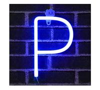 LIQS LED Lettre Néon Signe,Alimentation Par Batterie et USB Lampe de Nuit au Néon Décoration Néon Sign Wall Light Chambre D'enfant (P, Bleu)