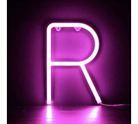 LIQS LED Lettre Néon Signe,Alimentation Par Batterie et USB Lampe de Nuit au Néon Décoration Néon Sign Wall Light Chambre D'enfant (R, Couleur rose)