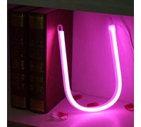LIQS LED Lettre Néon Signe,Alimentation Par Batterie et USB Lampe de Nuit au Néon Décoration Néon Sign Wall Light Chambre D'enfant (U, Couleur rose)