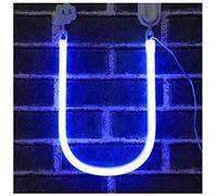 LIQS LED Lettre Néon Signe,Alimentation Par Batterie et USB Lampe de Nuit au Néon Décoration Néon Sign Wall Light Chambre D'enfant (U, Bleu)