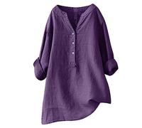 Liquette Femme - Chemisier Femme Chic, Chemisier Boutonné Ample Hauts Stand Solide Manches Col Longue Décontracté Femmes Chemise Blouse (Purple XXL)