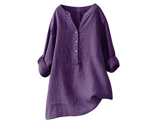 Liquette Femme - Chemisier Femme Chic, Chemisier Boutonné Ample Hauts Stand Solide Manches Col Longue Décontracté Femmes Chemise Blouse (Purple XXL)