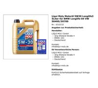 LIQUI MOLY Longlife III Huile moteur 5W-30 5L pour VW Golf IV Schrägheck (1J1)