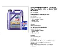 Huile moteur Liqui Moly, haute technologie à faible frottement, 5W-40 5 litres