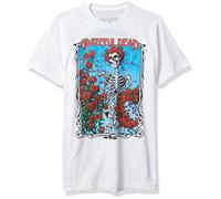 Liquid Blue Grateful Dead Bertha Wheel and Roses Short Sleeve Tee T-Shirt, Blanc, S Mixte