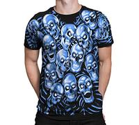 Liquid Blue Skull Pile Blue Fantasy All Over Print Short Sleeve T-Shirt Tricot, Noir, XL Mixte