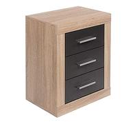 LIQUIDATOR Table de Chevet modèle Lara, 3 tiroirs, Couleur Cambrian Graphite (Noir), Table de Chambre, Dimensions : 60 cm (Hauteur) x 50 cm (Largeur) x 34,6 cm (Profondeur).