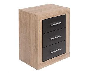 LIQUIDATOR Table de Chevet modèle Lara, 3 tiroirs, Couleur Cambrian Graphite (Noir), Table de Chambre, Dimensions : 60 cm (Hauteur) x 50 cm (Largeur) x 34,6 cm (Profondeur).
