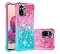 Liquide Coque pour Redmi Note 10 4G / Redmi Note 10S, Paillette Brillante Quicksands Liquide Transparente Antichoc Étui de Protection Silicone TPU Case Housse pour Redmi Note 10 4G,YBLS Pink Blue