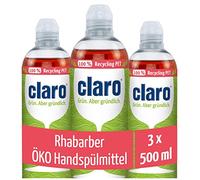 Liquide vaisselle écologique Claro pour lavage à la main - Lot de 4 x 500 ml - Fort pouvoir dégraissant et biodégradable