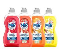 Lot de 4 Liquides Vaisselle MIR 450ml - Vinaigre & Bicarbonate - Parfums Framboise, Pamplemousse, Orange, Citron - Nettoyant Écologique, Dégraissant Naturel