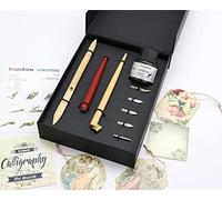 Liquidraw Ensemble de calligraphie arabe avec porte-plume en bambou et encre de calligraphie noire pour gaucher pour artistes, débutants, adultes et enfants