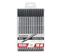 Liquidraw Lot de 12 stylos à pointe fine de 0,4 mm Noir | Portefeuille de rangement, design ergonomique, encre résistante à la décoloration, pour artistes, écriture, dessin