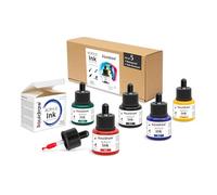Liquidraw Lot de 5 encres acryliques pour artistes - Couleurs assorties - Flacon de 35 ml avec compte-gouttes - Professionnel pour peinture, dessin, peinture, art, pinceaux