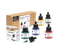 Liquidraw Lot de 5 flacons de 35 ml d'encre de couleur imperméable avec compte-gouttes Encre de Chine pour calligraphie, stylos, pinceaux et stylos à plume Idéal pour le dessin, l'écriture et les